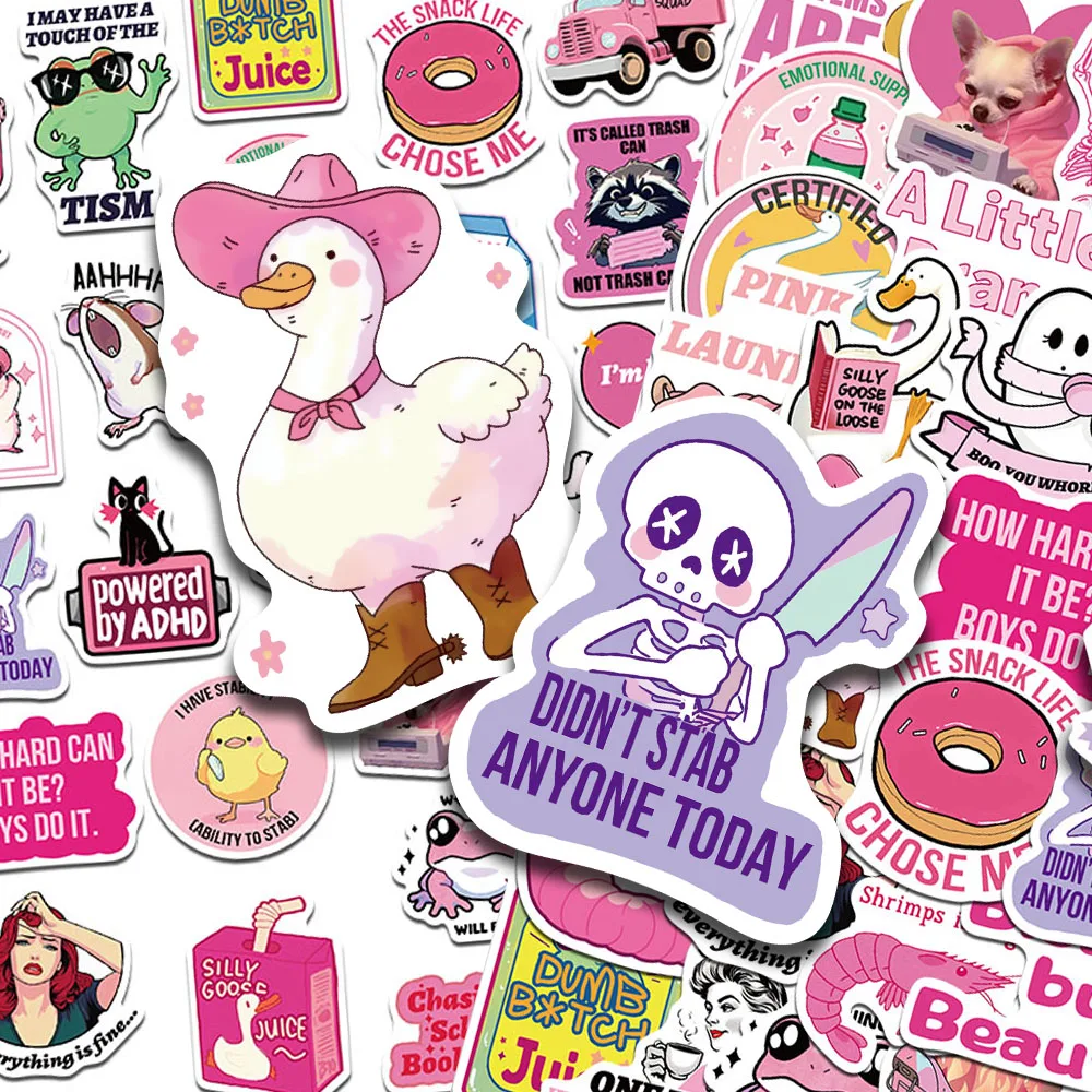 

50 шт. мультяшных розовых забавных наклеек для ноутбука, скрапбукинга, скейтборда, шлема, чемодана, DIY, эстетичные водонепроницаемые стикеры