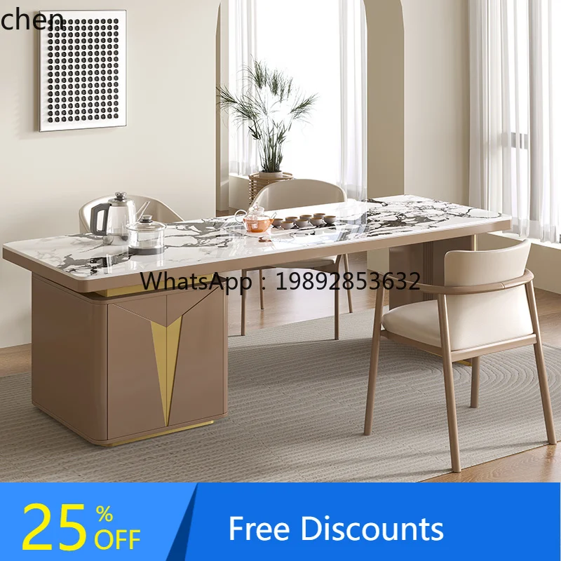 

LYY light luxury rock slab tea table stainless steel frame tea table integrated living room home office tea table