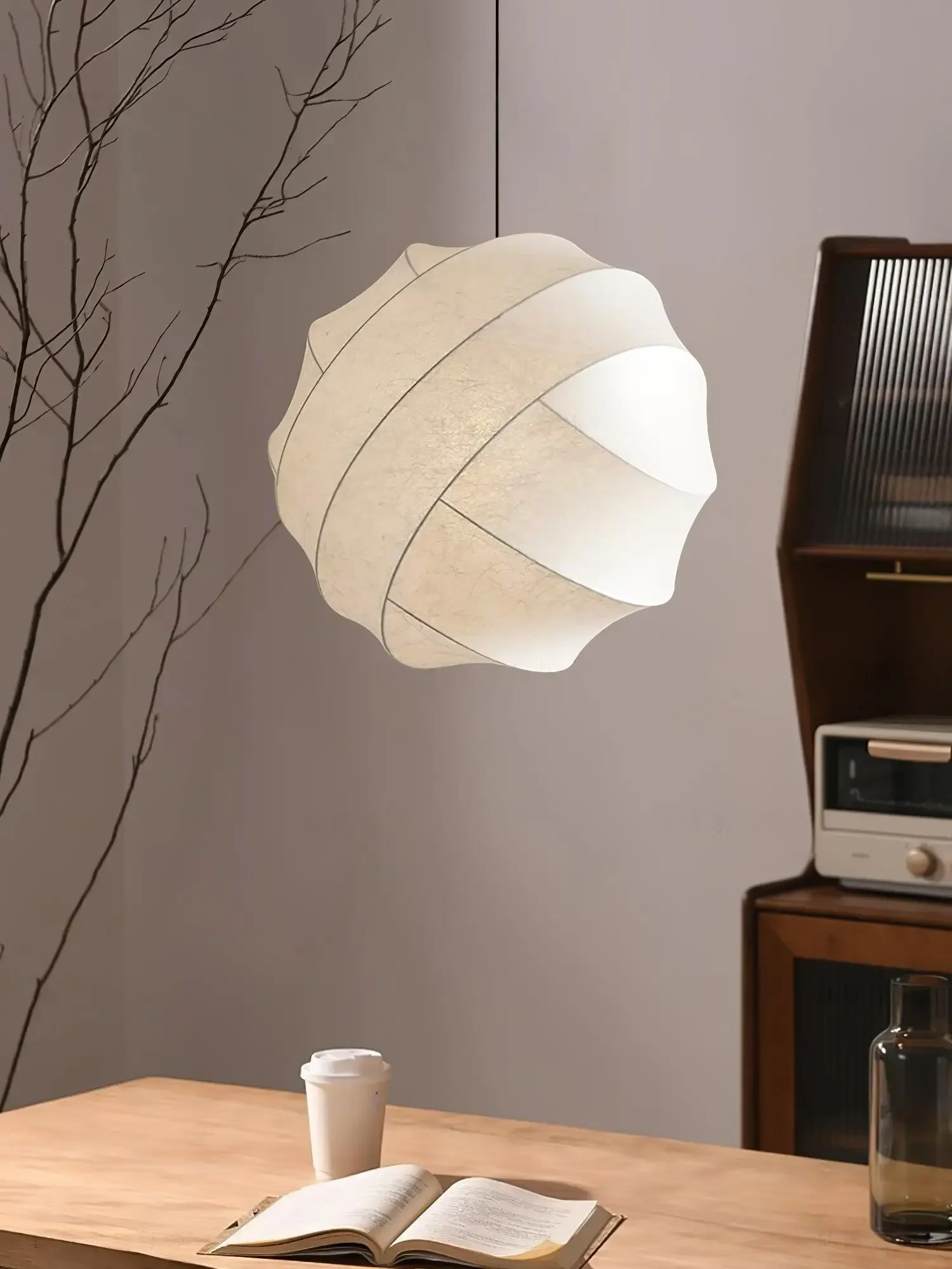 Lampada a sospensione giapponese in seta Wabi Sabi Sala da pranzo Soggiorno Cucina Isola Lampada a sospensione a LED Decorazione domestica Lampadario a lustro