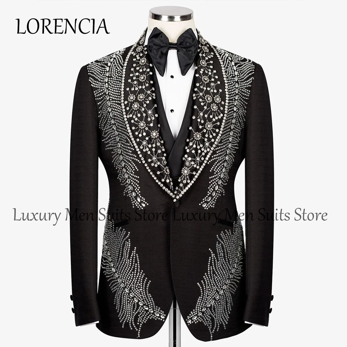 

Sparkly Metallic Ornament Tuxedos Men Suits 2 Pieces Wedding Groom Dinner Party Male Prom Blazer Slim Fit Ternos Completo