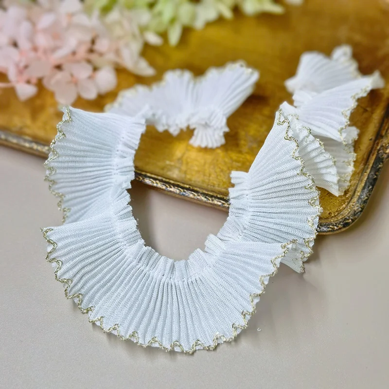 18-color Chiffon Folds Dog Teeth Gold Thread Border Lace DIY Clothes Hat Home Textile Ornaments Multi-purpose Sewing Accessories