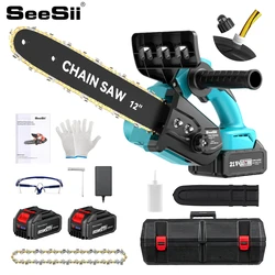 SEESII 12 Inch Brushless Chainsaw Cordless Electric Chain Saw Wood Cutting Garden Pruning Saw Power Tools For Makita 18v Battery