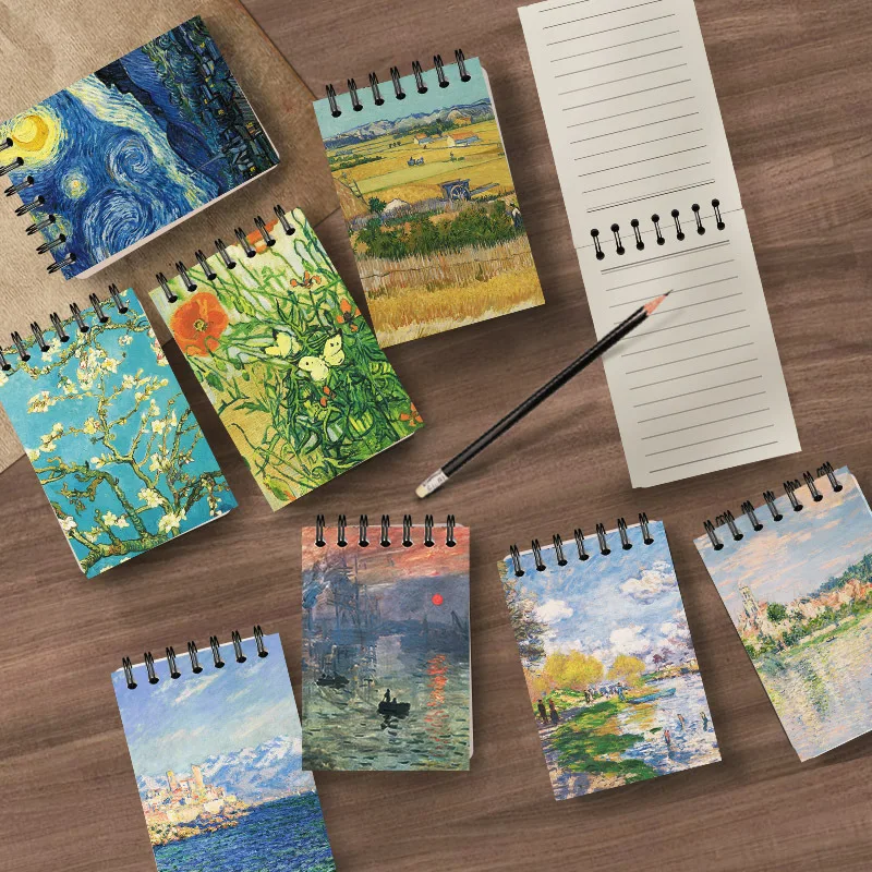 Pocket Notebook Famous Painting Van Gogh Monet Horizontal Line Coil Note Word Book Record Book Journal Diary Planner Stationery