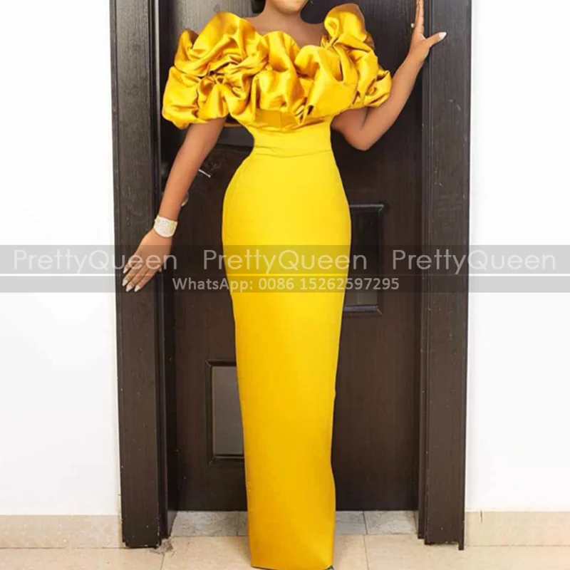 

Sheath Long Evening Dress Drapped Off Shoulder Customized Short Sleeves Mermaid Prom Dresses Party For Women