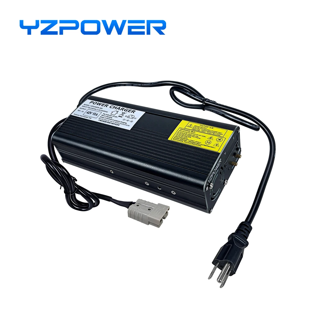 YZPOWER 42V 10A 10S cargador de batería de litio para carga rápida con pantalla con enchufe de salida con ventiladores de refrigeración