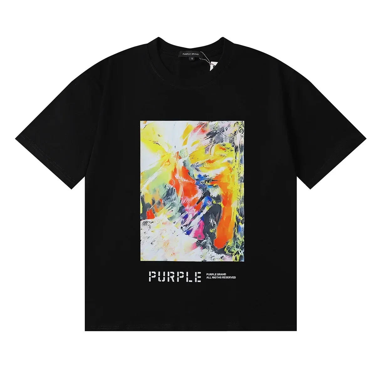 Fashion new Purple Brand style bright abstract printing cotton casual short-sleeved T-shirt loose fat T-shirt