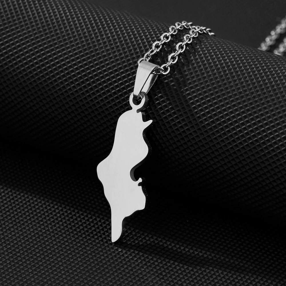 الأوروبية الأمريكية الساخن بيع الفولاذ المقاوم للصدأ تونس السلس مخطط قلادة على شكل خريطة قلادة للجنسين زوجين مجوهرات وطنية العرقية #5