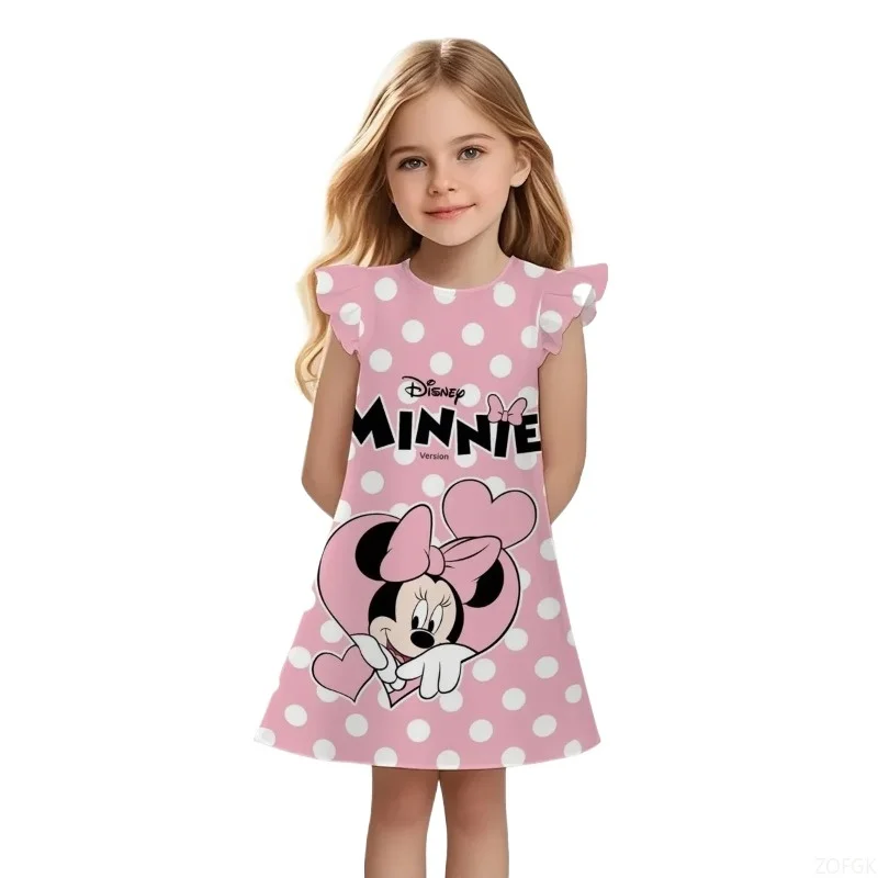 فستان صيفي للفتيات بتصميم جديد فستان أميرات ميكي ماوس بأكمام قصيرة للأطفال بأكمام طائرة