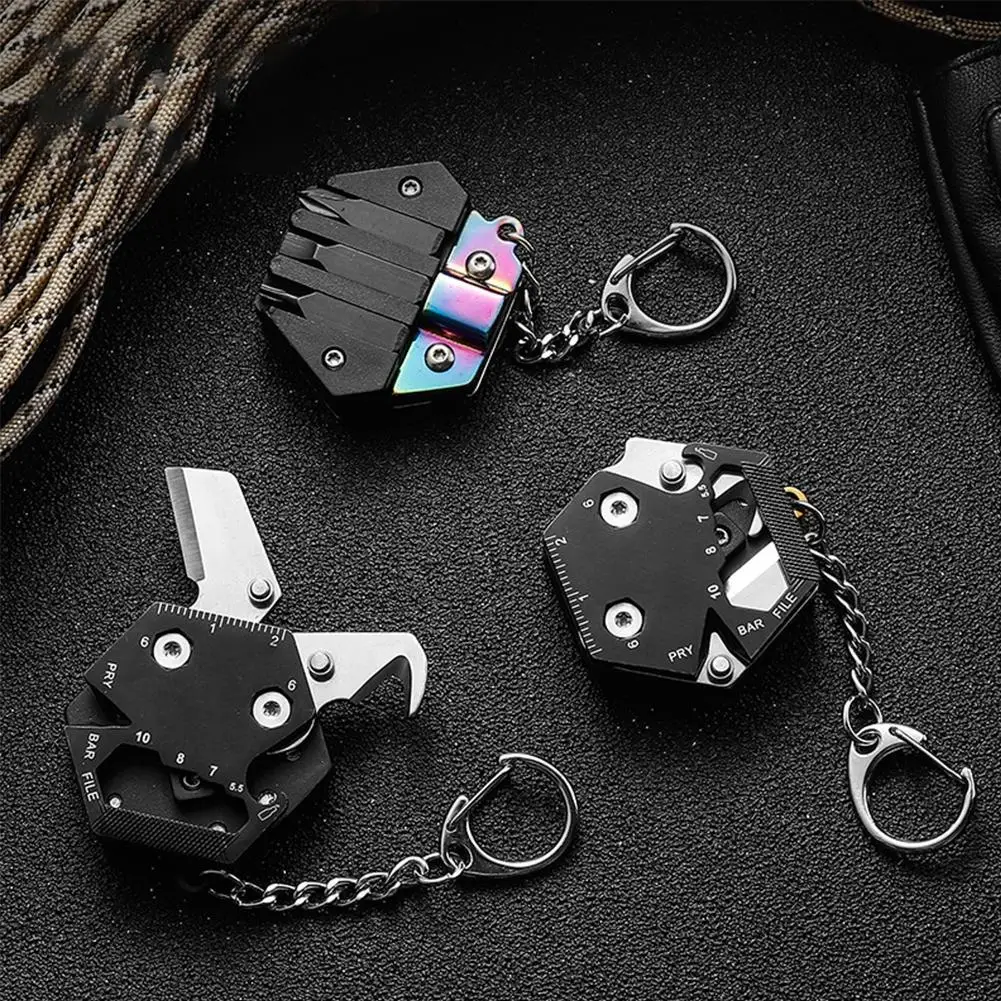 Hexagon Coin Outdoor Tool Multifunctional Hexagon Folding Coin Knife Keychain Screwdriver Pocket Fold Mini Gear