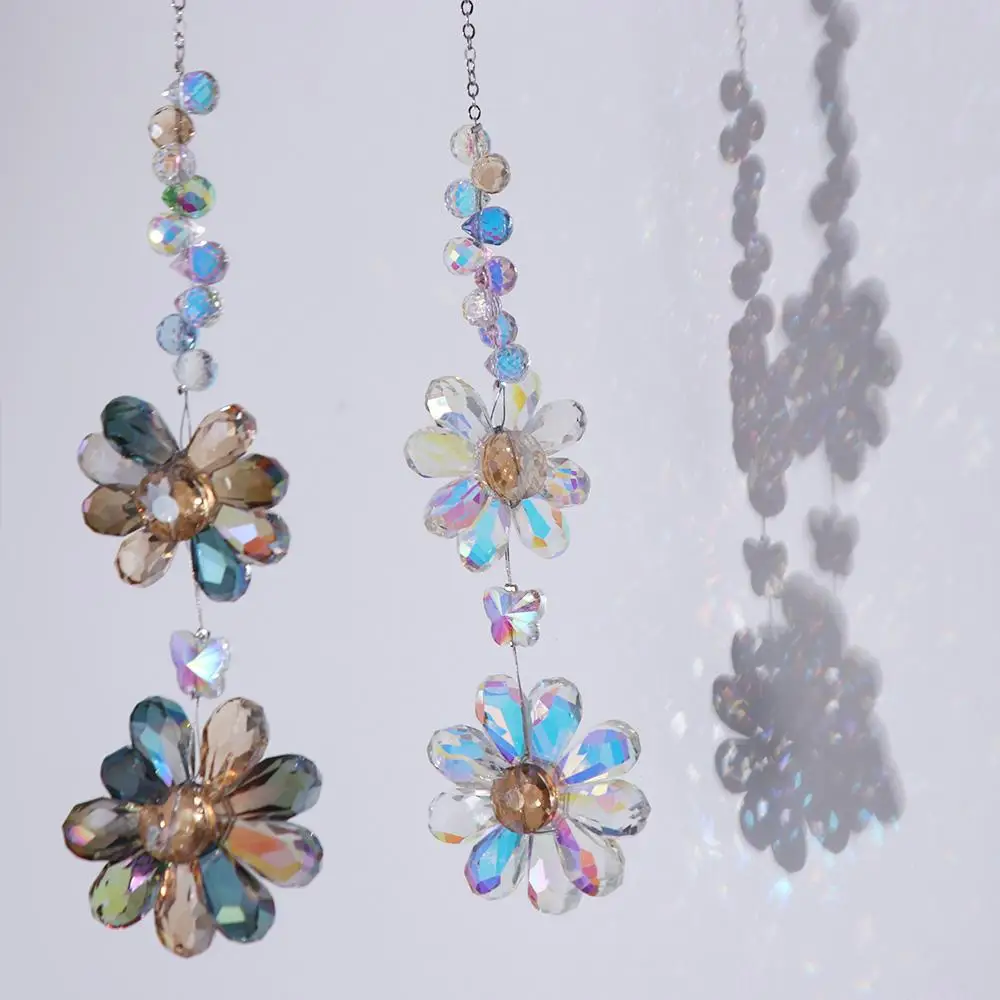 

Garden Decor AB Color Crystal Flower Suncatcher Hanging 3D Rainbow Maker Wind Chimes Hanging Ornament Tail Wind Spinner Outdoor