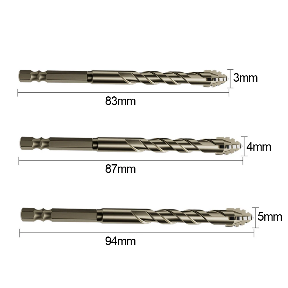Taladro excéntrico de vástago hexagonal de 1/4 pulgadas, punzonado de azulejos de vidrio de cuatro flautas, broca triangular de losa de roca para azulejos, herramienta eléctrica, 7 Uds.
