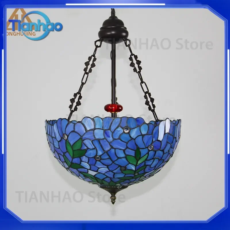 For Huijing Tiffany European Lighting Violet Retro Creative Stained Glass Anti-Chandelier for Bar Restaurant