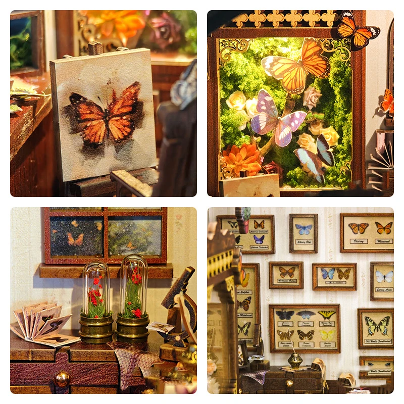 لتقوم بها بنفسك بيت الدمى الخشبي فراشة منازل نموذج مصغر مع مجموعة الأثاث ثلاثية الأبعاد تجميع لعبة للأطفال الكبار هدية عيد ميلاد كازا