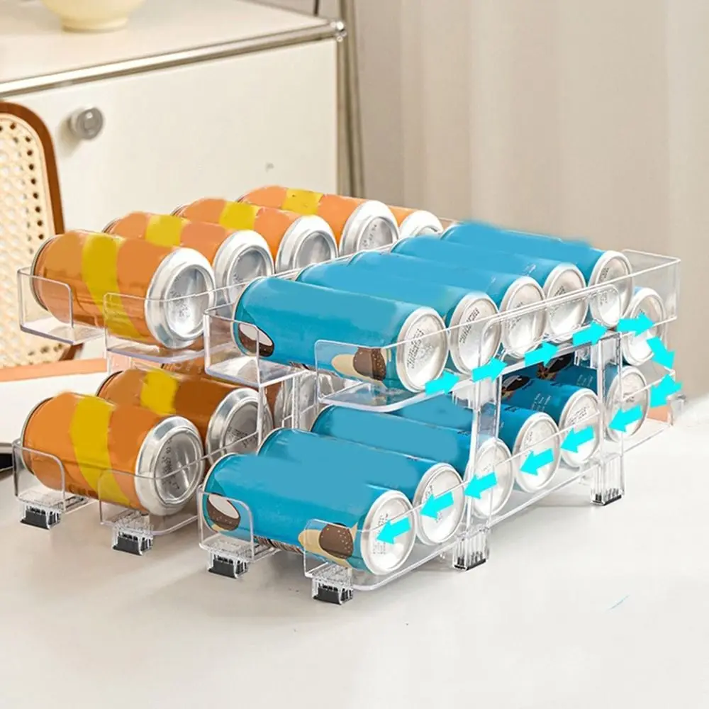 

Пластиковый 2-слойный ящик для хранения напитков, прозрачный выдвижной ящик для хранения пива, автоматический вращающийся штабелируемый органайзер для банок для напитков