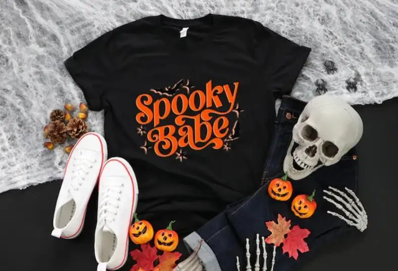 Halloween Shirt, Spooky Babe Shirt, Trick or Treat Witch hat Shark Shirt