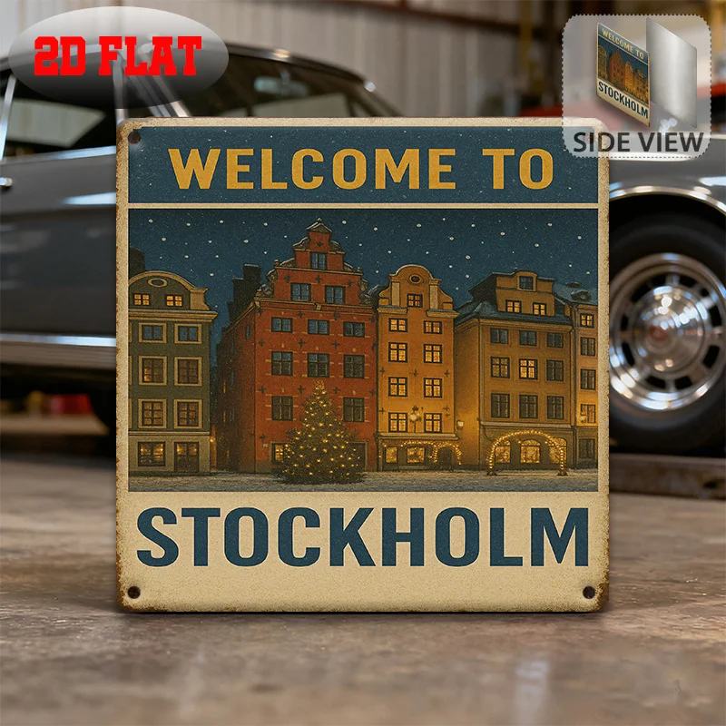 CIFBUY Vintage Stockholm Cityscape Aluminum Wall Art Waterproof Rustproof Durable Retro Travel Poster Style Nordic Home Decor Ou