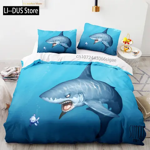 Shark Bedding Set Single Twin Full Queen King Size Ocean Overlord Bed Set Aldult Kid Bedroom Duvetcover Sets 3D Anime 035