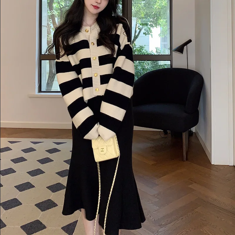 Sweater for Women Striped Women Coat Single-breasted Cardigan Women Tops Long Sleeve Sweater Autumn and Winter Knitted Cardigan