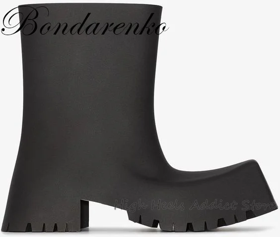 Square Toe Platform Rain Boots Leather Chunky Ankle Boots Luxury Designer Booties Women and Men Boots Shoes 2022 Plus Size 46