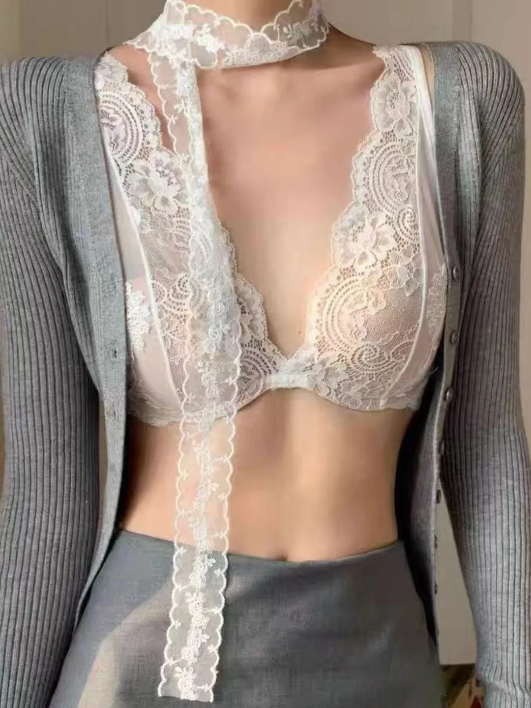 セクシーなレースブラセット-レディース-夏用-薄手-小胸効果-たるみ防止-プッシュアップ-純粋な魅力-美背ブラセット-下着