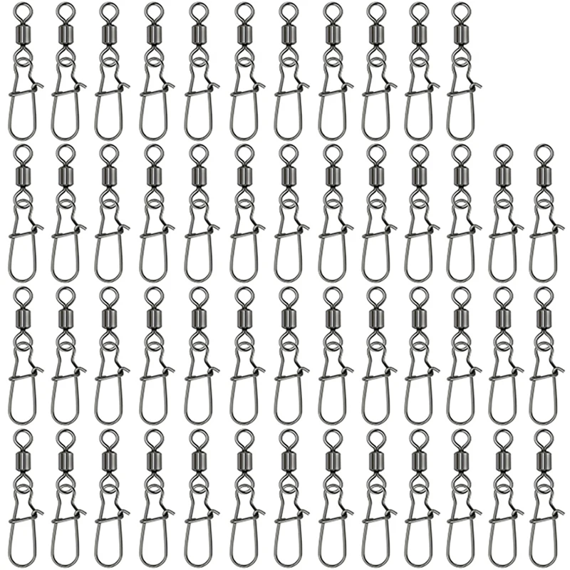 50Pcs Fishing Rolling Swivel With Snap Clip Interlock Line Connector Solid Ring Lure Carp Fishing Hook Tackle Accessories Pesca
