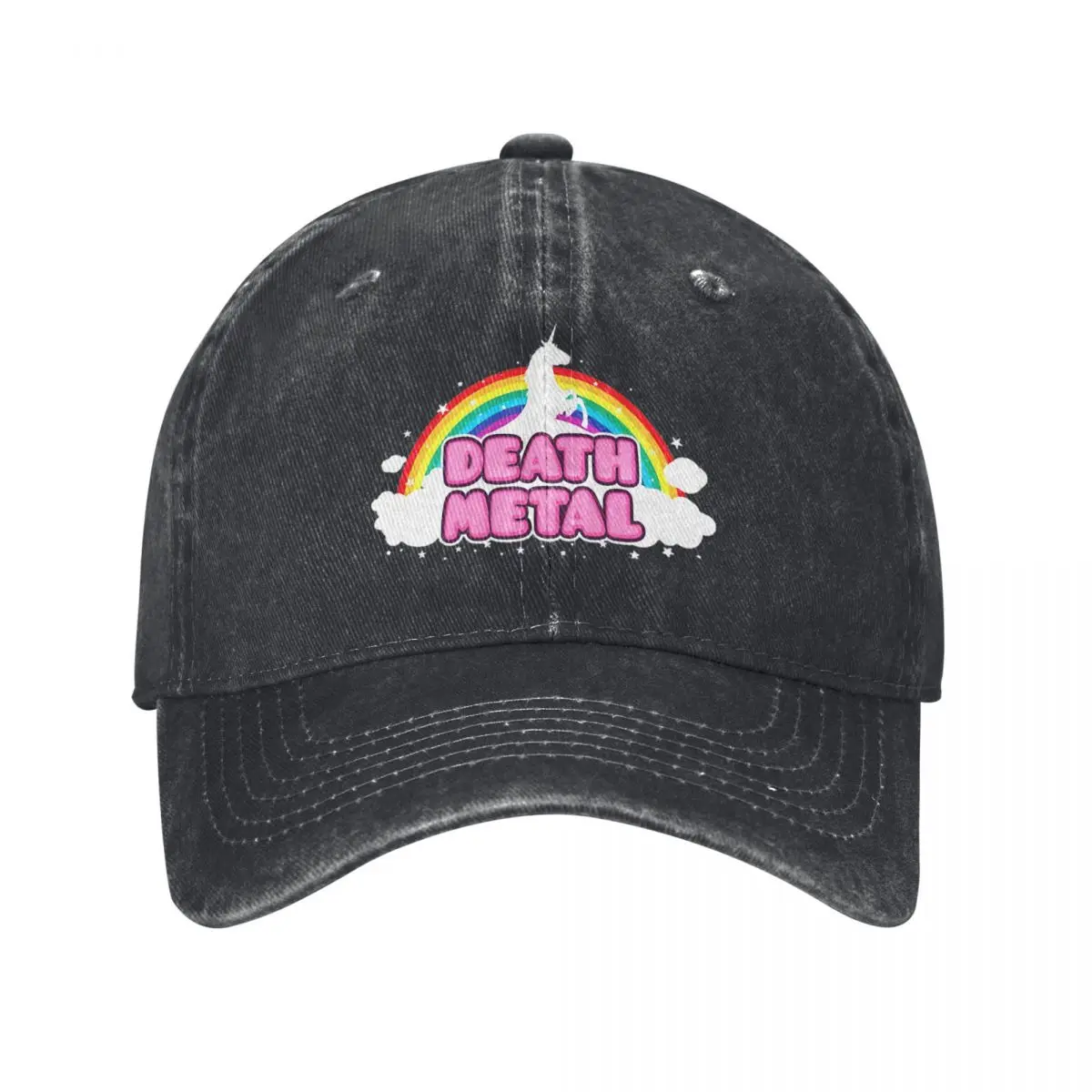 Death Metal Rock Music Unicorn Rainbow Mosh Parody Men Women Baseball Caps Distressed Denim Caps Hat Adjustable Snapback Hat