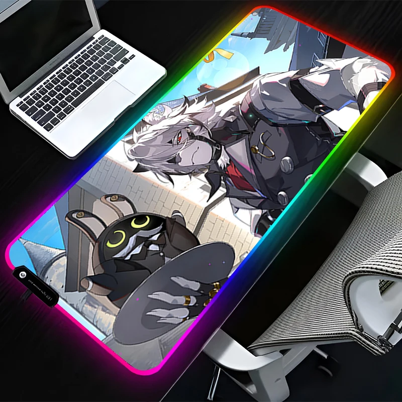 RGB LED Mouse Pad Computer Desk Accessories Mouse Mat HD Keyboard Pad Non Slip Mousepad Z-zenless Zone Zero Von Lycaon Desk Mat