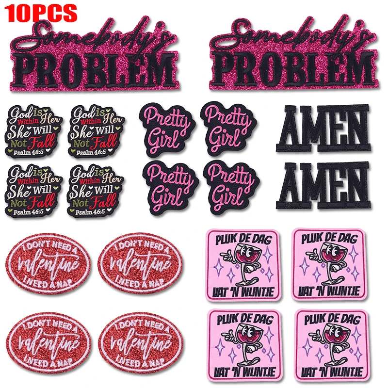

10 шт. нашивок с вышитыми буквами и слоганами, мультяшные розовые нашивки с буквами, термоклеевые нашивки для одежды, курток, джинсов, пришивные стикеры, значки