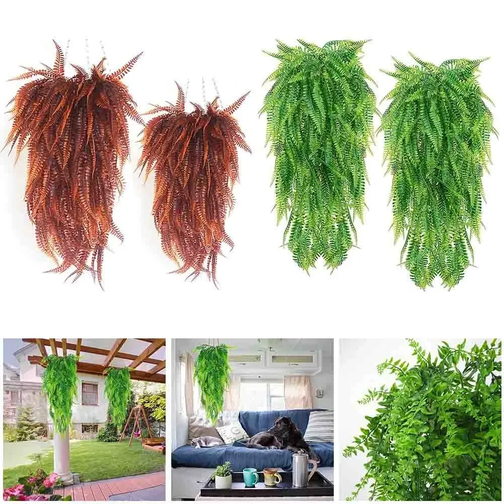 2 Colors Simulation Fern Grass Green Plant Plastic Artificial Fern Persian Leaves Fake Green Plant Outdoor Garden Home Decor