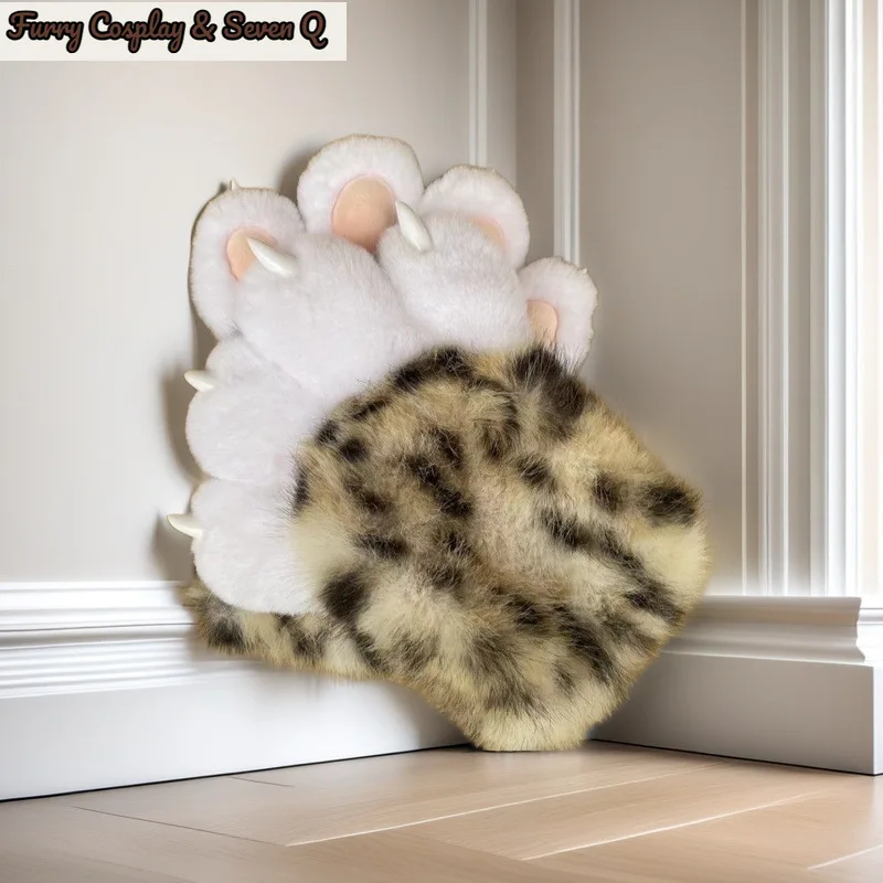 Furry Cosplay& Seven Q Furry Paw Gloves, Animal Cosplay Claws with Nails, Cute Plush Cat Paw Gloves for Costume Party 4