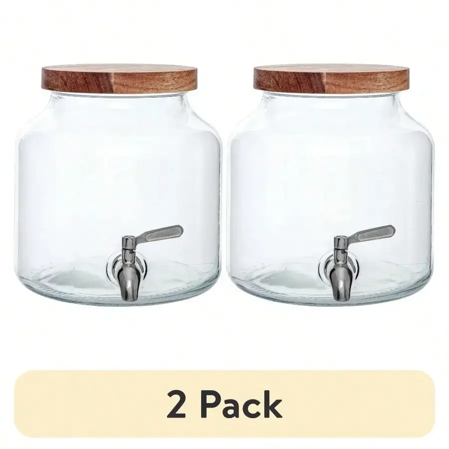 2-Pack 1.5 Gallon Glass Beverage Dispenser, Leak-Proof Pitcher with Spigot for Lemonade, Iced Tea & Party Drinks