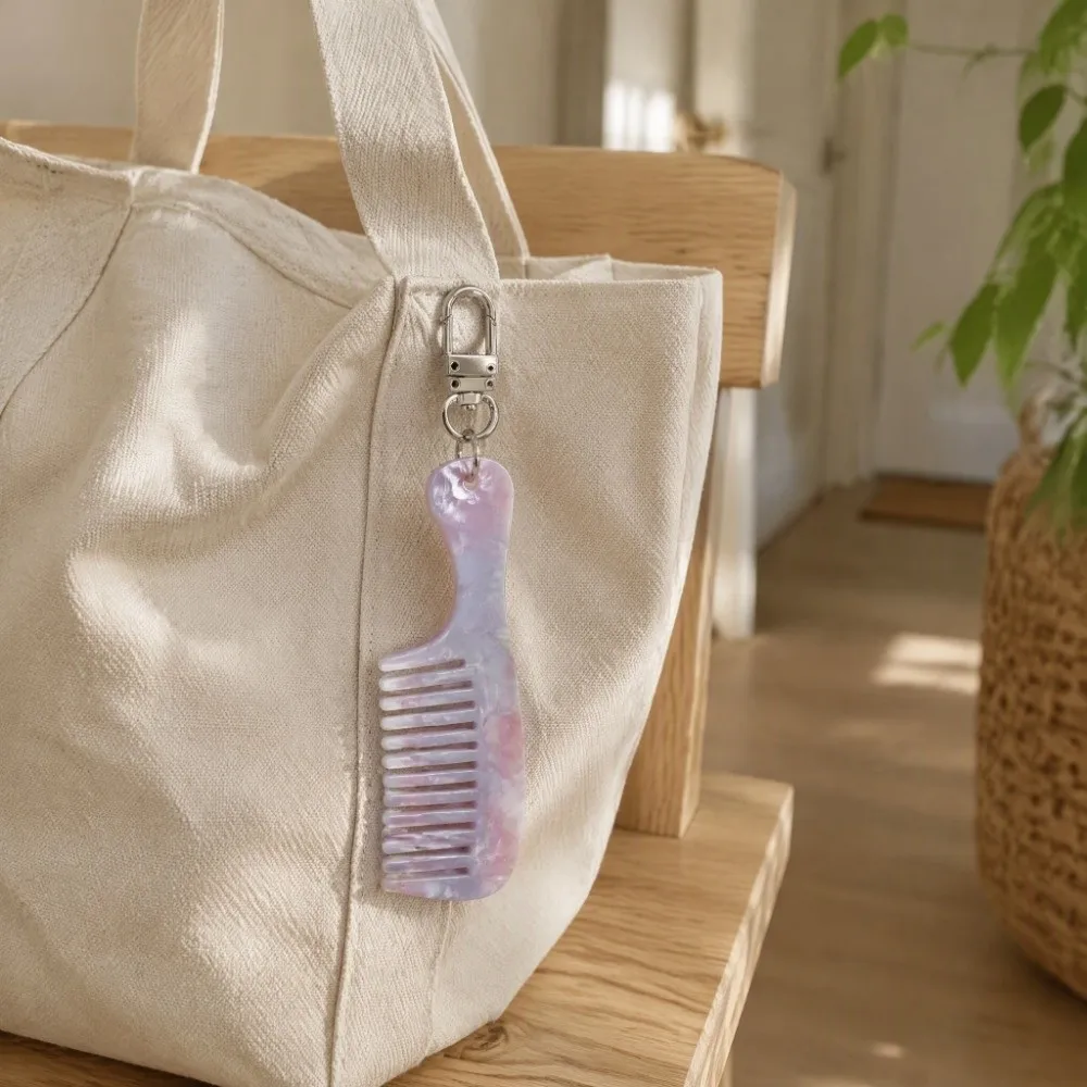 Acetate Material Grooming Keyring Sturdy Metal Key Ring Lightweight Slim Structure Bag Hanging Charm Mini Fine Tooth Comb