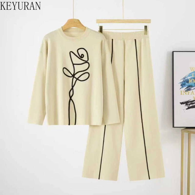 Koreaanse Elegante Bloemen Gebreide 2-delige Sets Vrouwen 2025 Herfst Winter Truien Trui en Hoge Taille Rok Sets Outfits