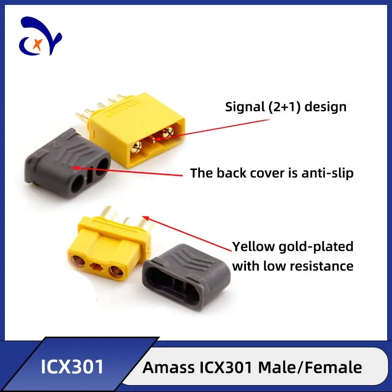 5PCS Amass ICX301 XT30(2+1)XT30U High Current with Signal Needle/Rear Cover Model Aircraft