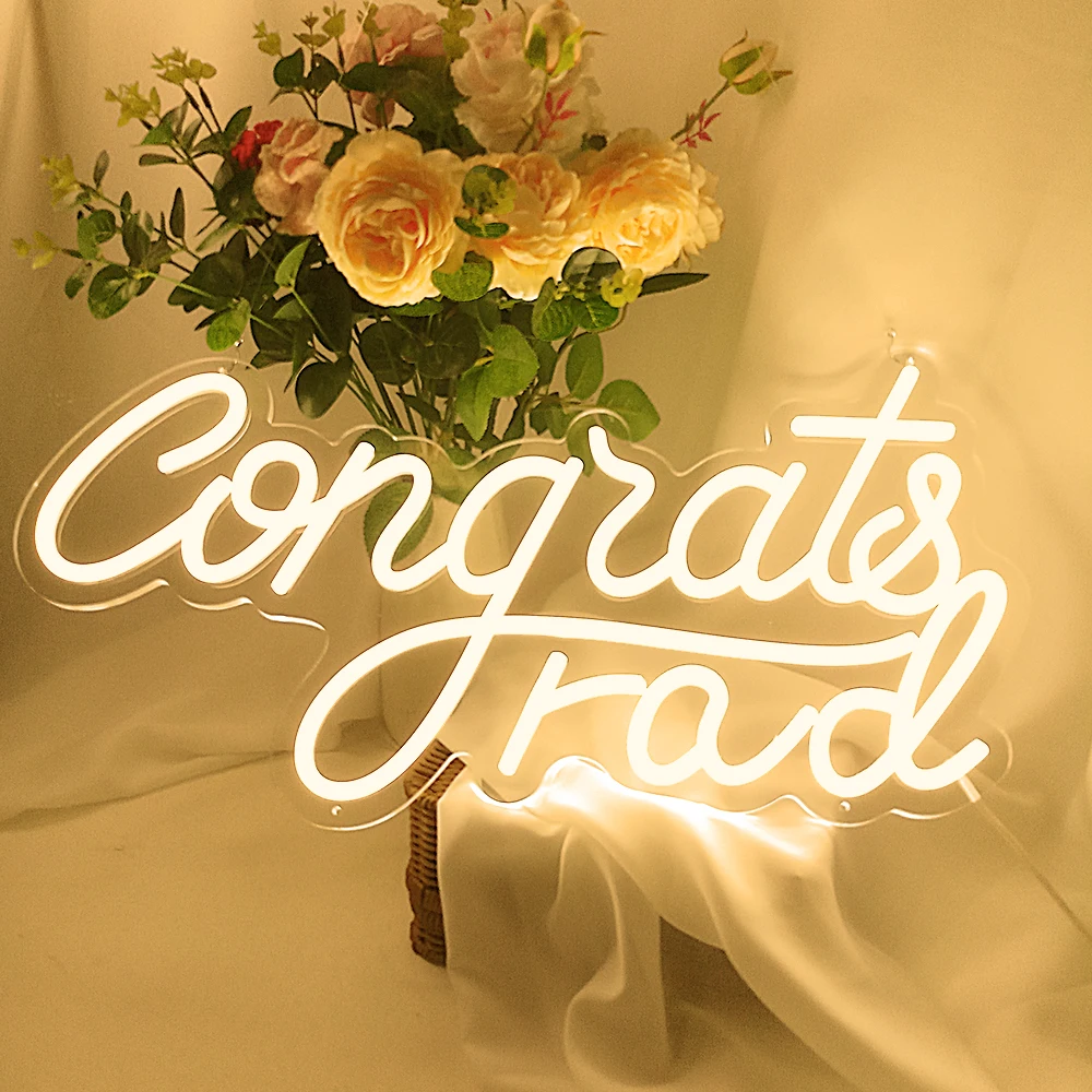 Congrats Grad Neon Light for Graduation Party Decor, Art Wall LED Light Background Decor for Home, Bar, Graduation Gifts