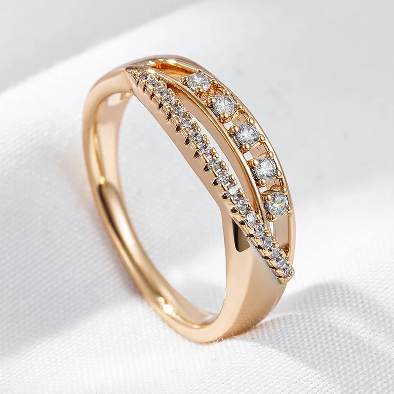 Kinel Luxury 585 Rose Gold Color Bride Wedding Ring For Women Fashion Shiny Natural Zircon Accessories Fine Daily Party Jewelry