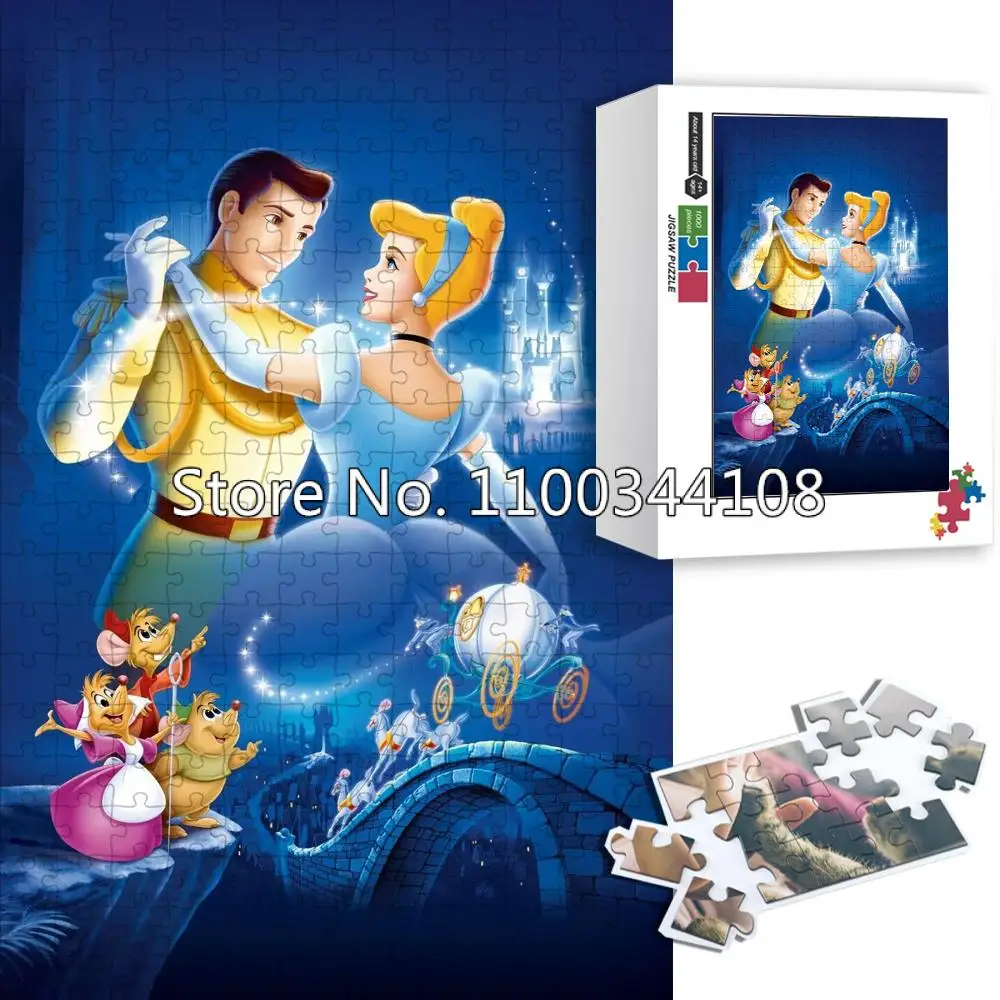 Disney Princess and Prince Puzzle Cartoon Movie Cinderella 300/500/1000 Pieces Jigsaw Puzzles for Couple Commemorative Gifts