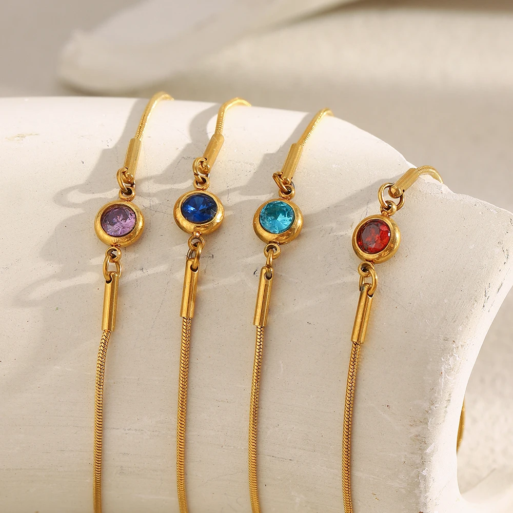 Pull-out Snake Chain Colored Zircon Bracelet, Fashionable Gift