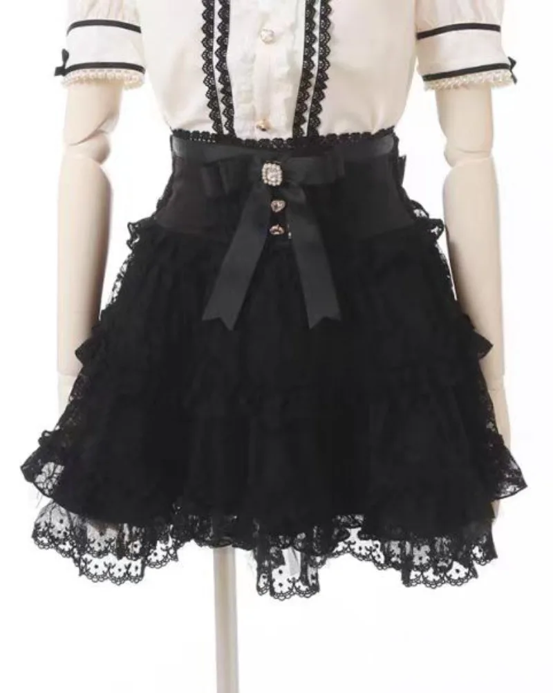 

Кружевной бант трапециевидной формы принцессы Mujer Faldas с высокой талией милые милые женские юбки с оборками японское тонкое бальное платье литературное милое Falda