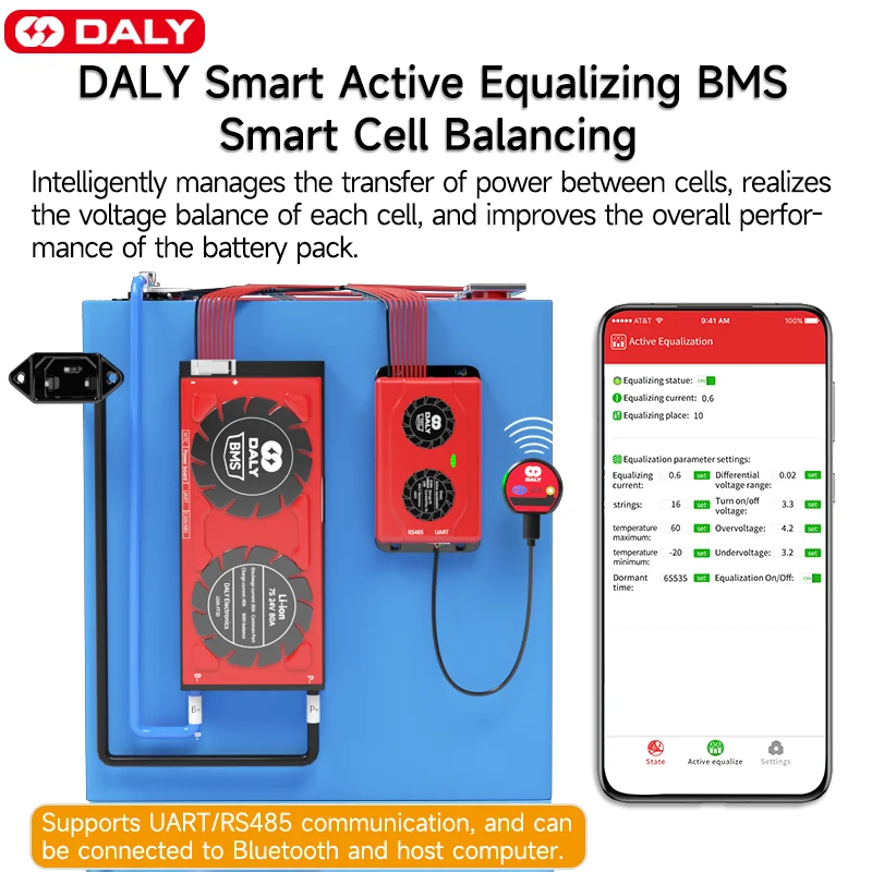 Daly Smart BMS Smart Active Balancer 1A Lifepo4 3S 4S 12V 8S 24V 13S 16S 48V 20S 24S 60A 80A 100A 150A 300A 500A Li-Ion Battery