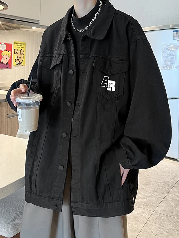 

American Retro Denim Jaet Men's Spring Autumn Loose Hong Kong Sle Workwear Coat High Street Casual Couples Top