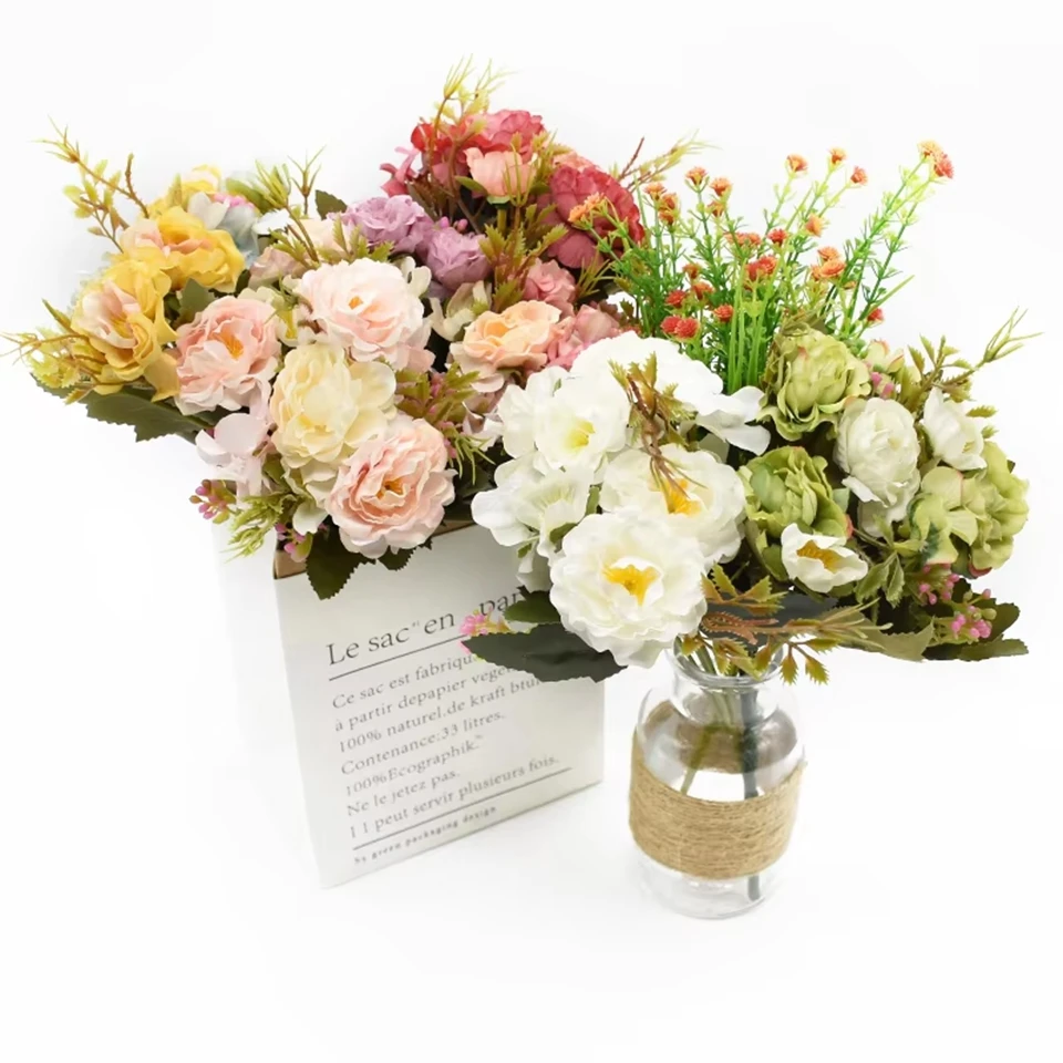 

1Pc Artificial Flowers Silk Peony Rose Wedding Bridal Bouquet Festive Home Vase Arrangement Outdoor Garden Wreath Arch DIY Decor