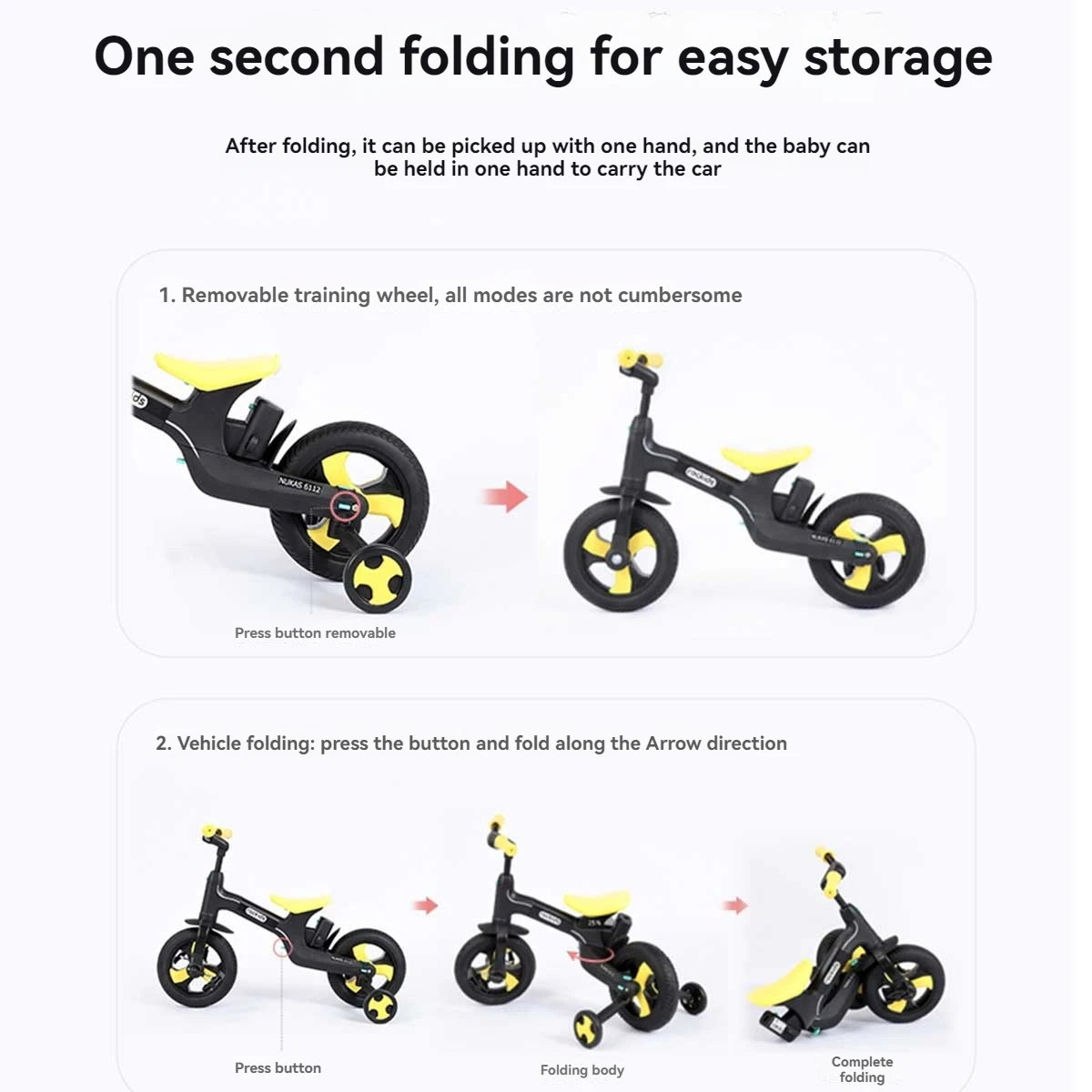 Children\'s tricycle pedal bike 1-3-6 portable foldable stroller with pushrod sliding balance car walking baby magic