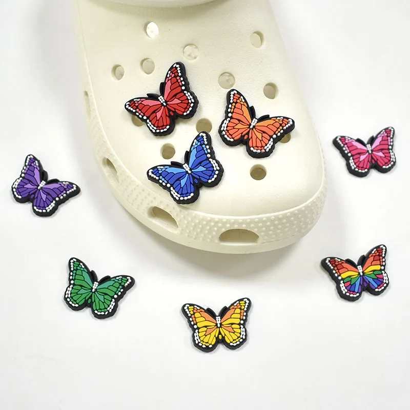 Serie de mariposas de colores para zapatos, hebilla de goma suave de PVC para zapatos de jardín, bricolaje, hebilla decorativa, pulsera de fiesta a