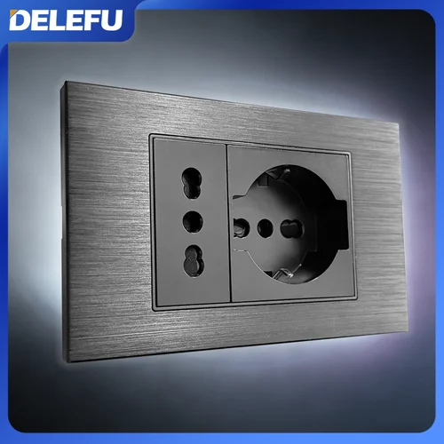 DELEFU cable de aluminio negro Italia USB TypeC enchufe de pared de carga rápida Schuko Tuya Wifi interruptor inteligente Sat TV Tel timbre cortina