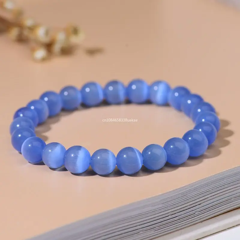 Pulseira de pedra natural para mulheres, corda elástica, olhos de gato, joia simples, conta redonda rosa escuro, presentes para meninas, 1pc