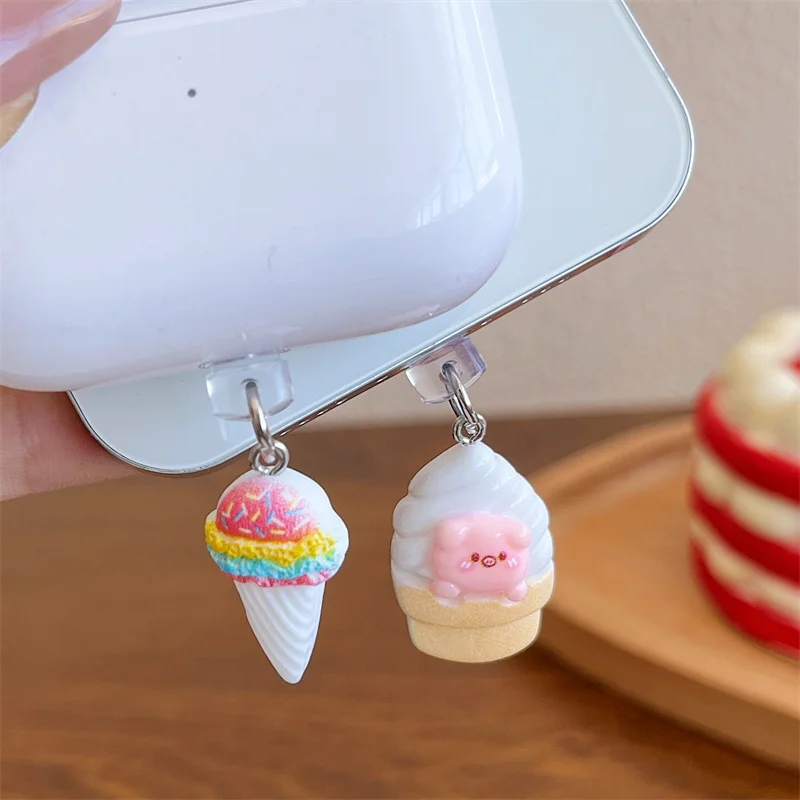 1pc Korea Cute Pink Flower Donut For Phone Anti Dust Cap Charge Port Plug For iPhone Type C Dust Protection Stopper Accessories