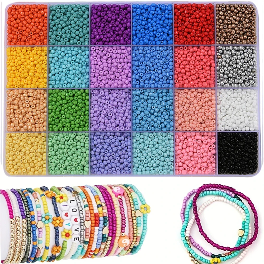 

2400pcs 3mm Mixed 24 Colors Glass Seed Beads Glass Beads Bulk Kit Jewelry Making DIY Craft Beading Mixed 24 Colors