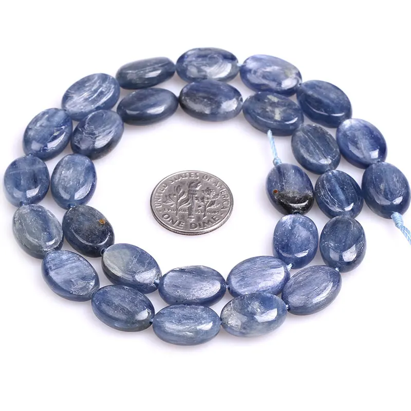 7x9mm 10x14mm Wholesale Natural Blue Kyanite Gem stone Oval Shape Flatback  Beads For Jewelry Making Strand 15\