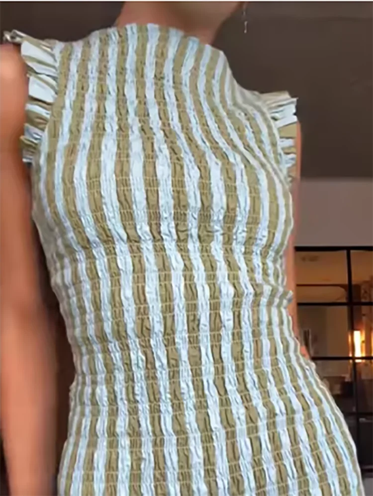 Modisches, halbhohes Kragen-Urlaubs-langes Kleid, lässiges, ärmelloses, drapiertes Bohemian-Kleid, elegantes, schlankes Swing-Partykleid mit hoher Taille